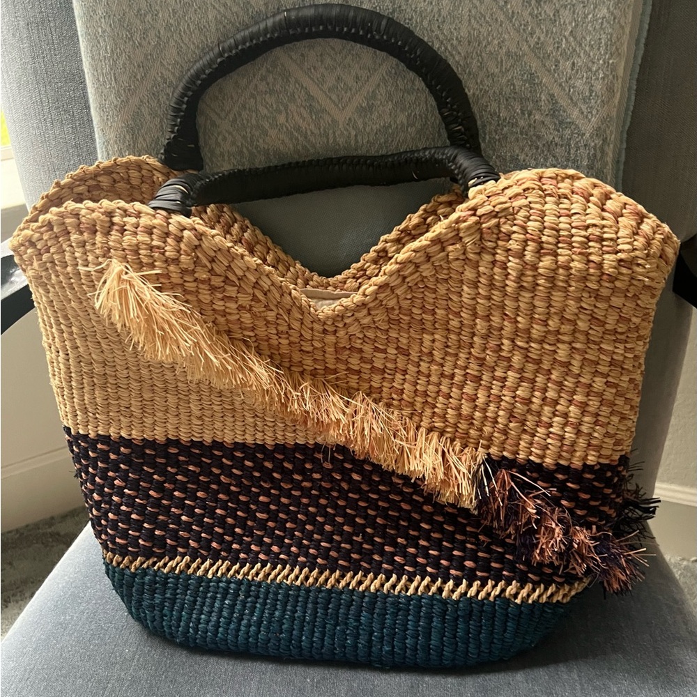 AAKS Oroo Colorblock Raffia Tote